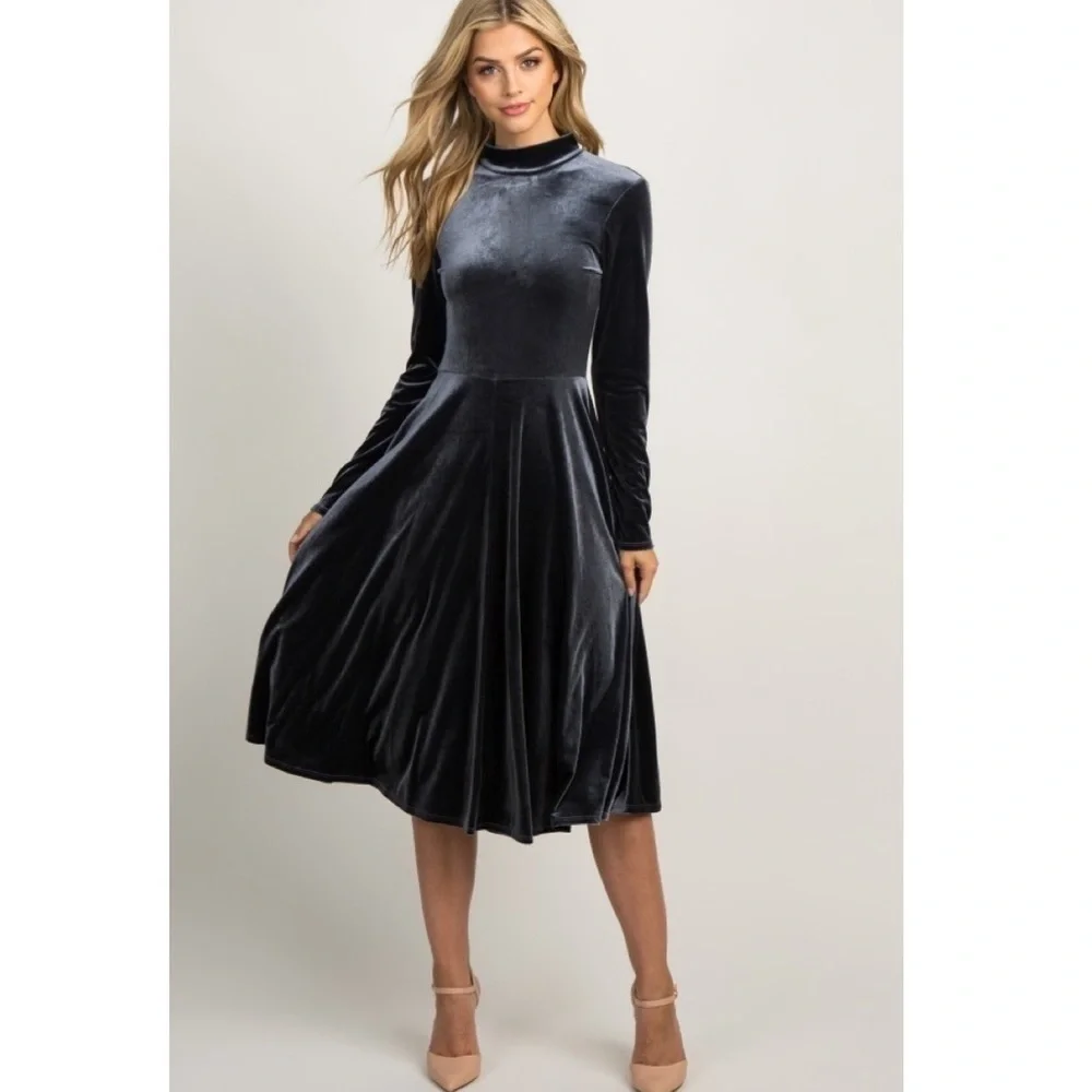 PinkBlush velour velvet mock neck long sleeve midi